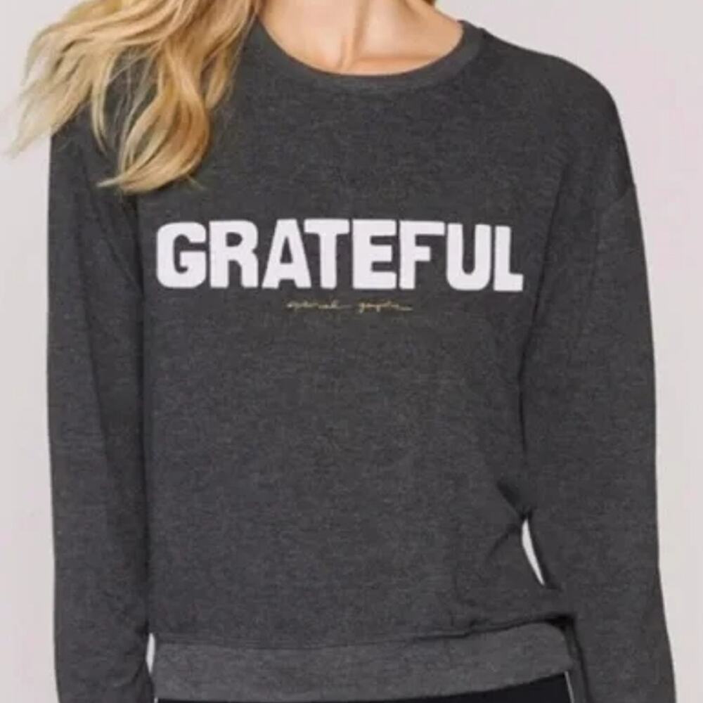 Spiritual Gangster Sweatshirt Women M Savasana Crewneck Pullover Sweater Gray